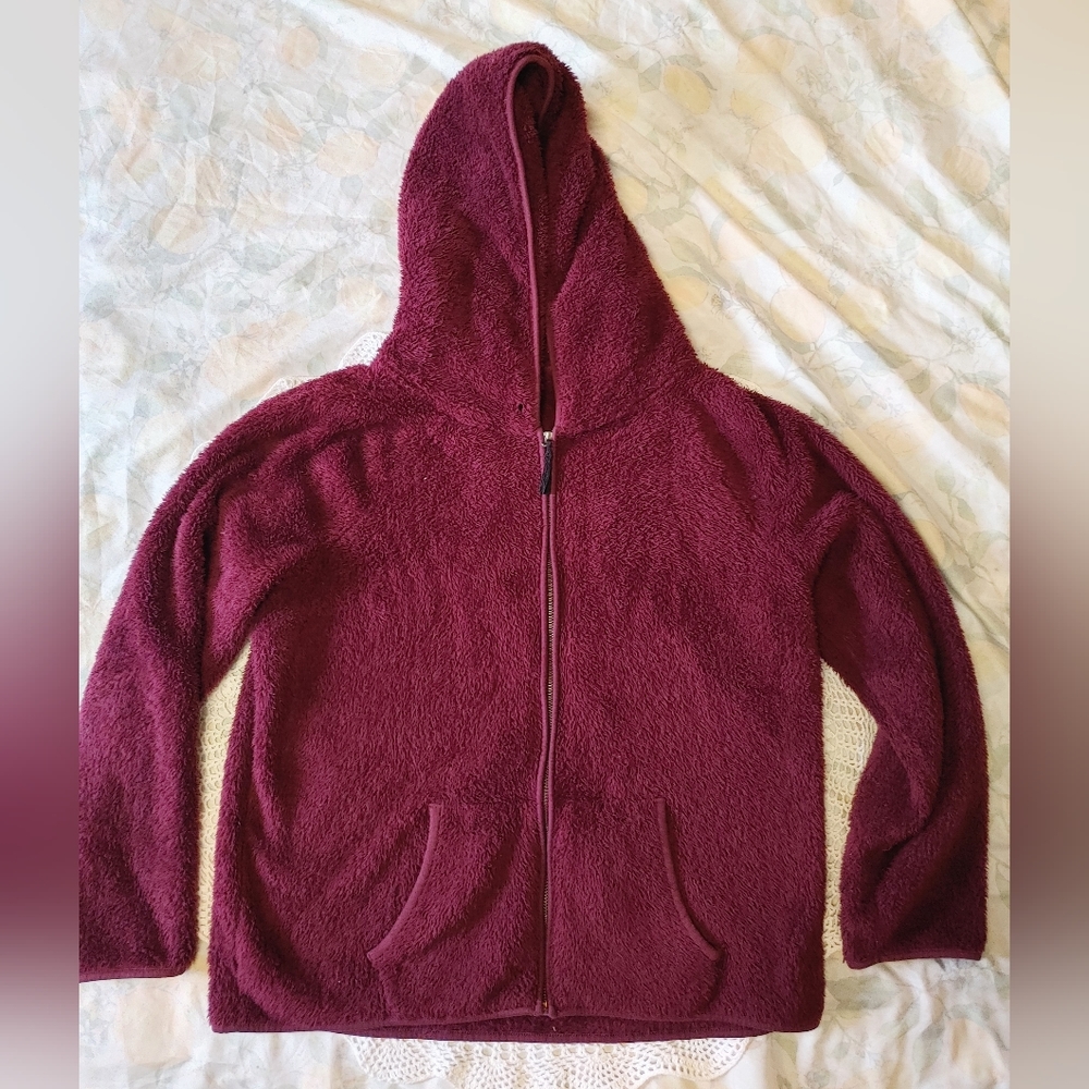 AMERICAN EAGLE OUTFITTERS Burgundy Teddy Zip Up Hoodie Size Large